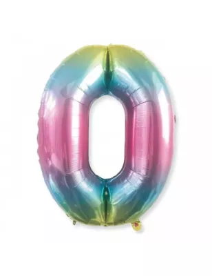 0 Rakam Folyo Balon Gökkuşağı 76 cm - 1