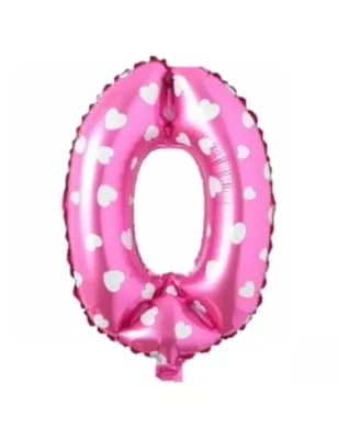 0 Rakam Folyo Balon Pembe Puanlı 36 cm - 1