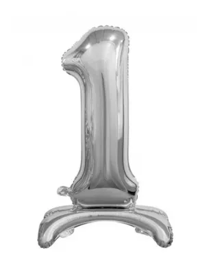 1 Rakam Folyo Balon Gümüş Ayaklı 80 cm - 1