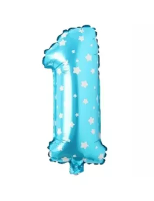 1 Rakam Folyo Balon Mavi Puanlı 36 cm - 1