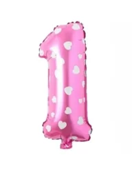 1 Rakam Folyo Balon Pembe Puanlı 36 cm
