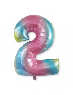 2 Rakam Folyo Balon Gökkuşağı 76 cm - 1