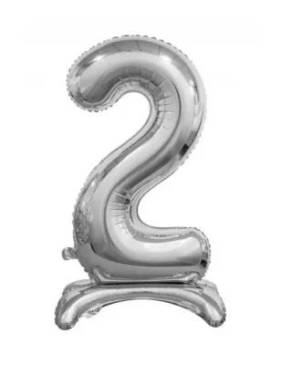 2 Rakam Folyo Balon Gümüş Ayaklı 80 cm - 1