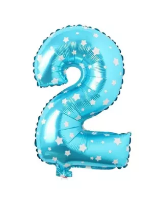 2 Rakam Folyo Balon Mavi Puanlı 36 cm - 1