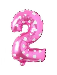 2 Rakam Folyo Balon Pembe Puanlı 36 cm