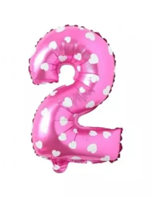 2 Rakam Folyo Balon Pembe Puanlı 36 cm - 1