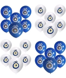 Beyaz-Mavi Nazar Boncuğu Baskılı Balon 12 inç (10 adet)
