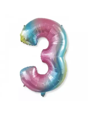 3 Rakam Folyo Balon Gökkuşağı 76 cm - 1