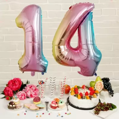 3 Rakam Folyo Balon Gökkuşağı 76 cm - 3