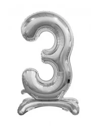 3 Rakam Folyo Balon Gümüş Ayaklı 80 cm