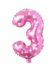 3 Rakam Folyo Balon Pembe Puanlı 36 cm