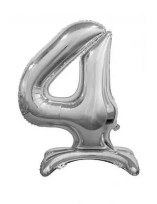 4 Rakam Folyo Balon Gümüş Ayaklı 80 cm - 1