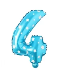 4 Rakam Folyo Balon Mavi Puanlı 36 cm