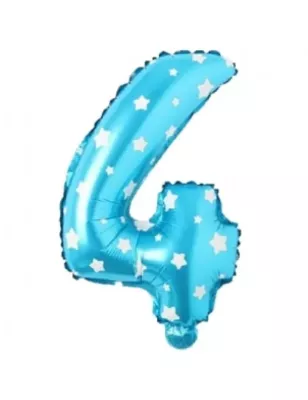 4 Rakam Folyo Balon Mavi Puanlı 36 cm - 1