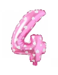 4 Rakam Folyo Balon Pembe Puanlı 36 cm