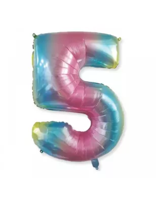 5 Rakam Folyo Balon Gökkuşağı 76 cm - 1