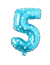 5 Rakam Folyo Balon Mavi Puanlı 36 cm
