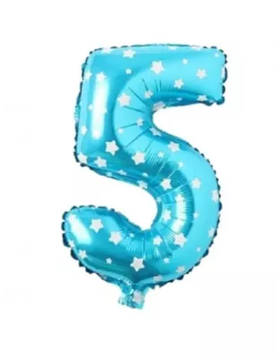 5 Rakam Folyo Balon Mavi Puanlı 36 cm - 1