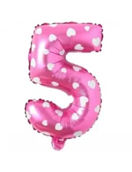 5 Rakam Folyo Balon Pembe Puanlı 36 cm