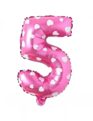 5 Rakam Folyo Balon Pembe Puanlı 36 cm - 1