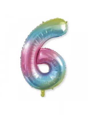 6 Rakam Folyo Balon Gökkuşağı 76 cm - 1