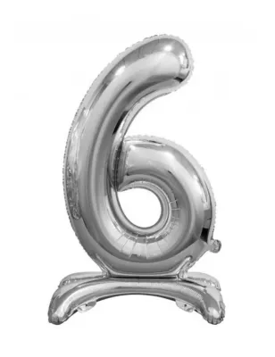6 Rakam Folyo Balon Gümüş Ayaklı 80 cm - 1