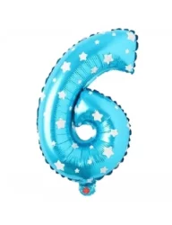 6 Rakam Folyo Balon Mavi Puanlı 36 cm