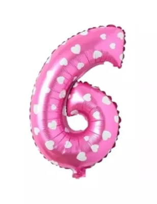 6 Rakam Folyo Balon Pembe Puanlı 36 cm - 1