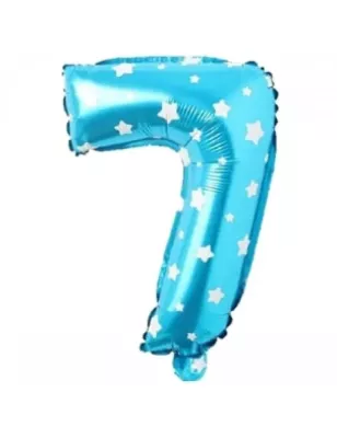 7 Rakam Folyo Balon Mavi Puanlı 36 cm - 1