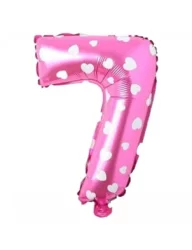 7 Rakam Folyo Balon Pembe Puanlı 36 cm