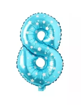 8 Rakam Folyo Balon Mavi Puanlı 36 cm - 1