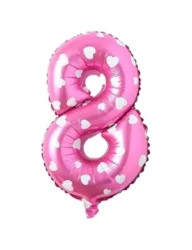 8 Rakam Folyo Balon Pembe Puanlı 36 cm