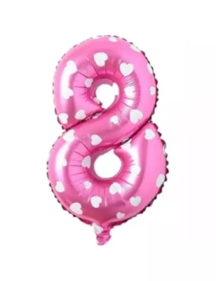 8 Rakam Folyo Balon Pembe Puanlı 36 cm - 1