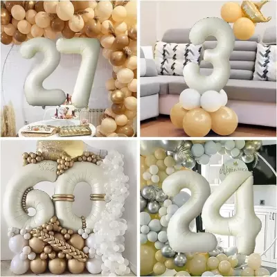 9 Rakam Folyo Balon Bej 76 cm - 4