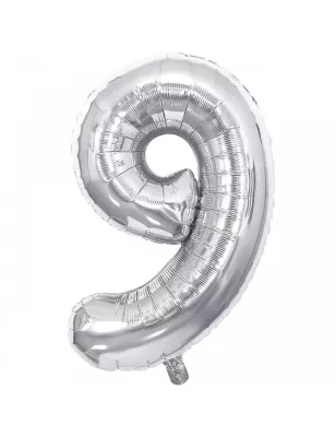 9 Rakam Folyo Balon Gümüş 100 cm - 1