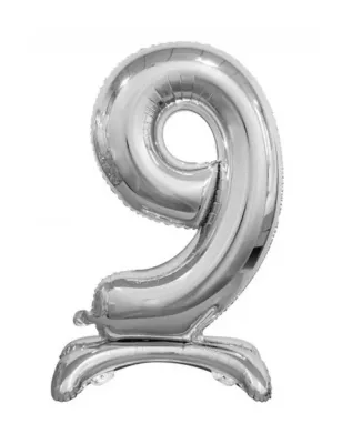 9 Rakam Folyo Balon Gümüş Ayaklı 80 cm - 1