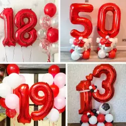 9 Rakam Folyo Balon Kırmızı 100 cm - 3