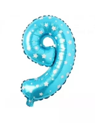 9 Rakam Folyo Balon Mavi Puanlı 36 cm - 1