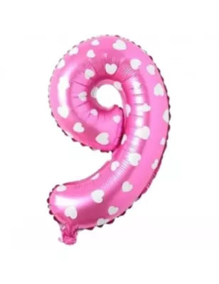 9 Rakam Folyo Balon Pembe Puanlı 36 cm - 1