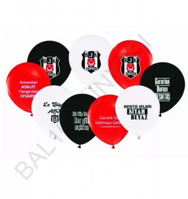 Beşiktaş Baskılı Balon - Siyah Beyaz 12 inç (10 adet) - 1