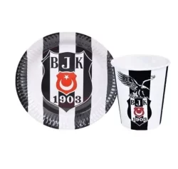 Beşiktaş Siyah Beyaz Lisanslı Tabak Bardak Set