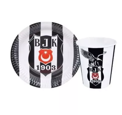 Beşiktaş Siyah Beyaz Lisanslı Tabak Bardak Set - 1
