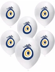 Beyaz Nazar Boncuğu Baskılı Balon 12" (10 adet)