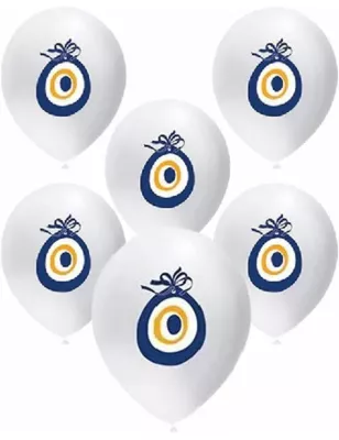 Beyaz Nazar Boncuğu Baskılı Balon 12" (10 adet) - 1