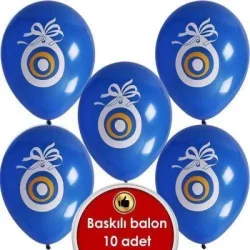 Beyaz Nazar Boncuğu Baskılı Balon 12 inç (10 adet)