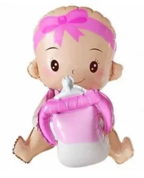 Biberonlu Kız Bebek Pembe Renk Cinsiyet Belirleme Folyo Balon