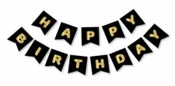 Happy Birthday Banner - Siyah Gold