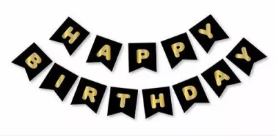 Happy Birthday Banner - Siyah Gold - 1