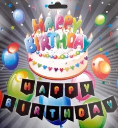 Happy Birthday Banner - Siyah Renkli Yaldızlı
