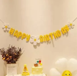 Happy Birthday Beyaz Papatya Eva Banner Set - Sarı